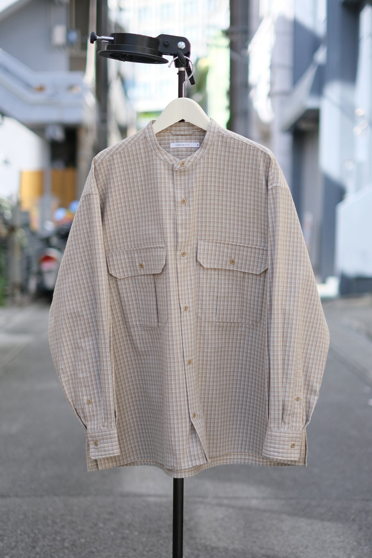 SANDINISTA "Band Collar Oversized Check Shirt" / サンディニスタ "バンドカラーオーバーサイズチェックシャツ"