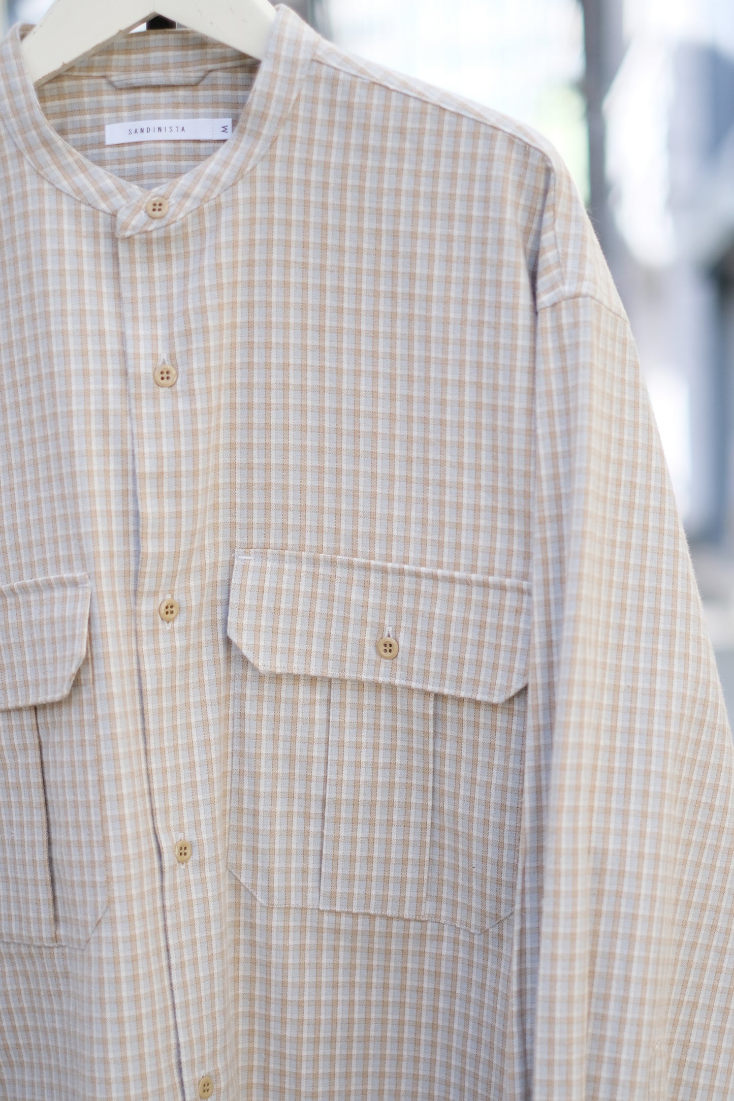 SANDINISTA "Band Collar Oversized Check Shirt" / サンディニスタ "バンドカラーオーバーサイズチェックシャツ"