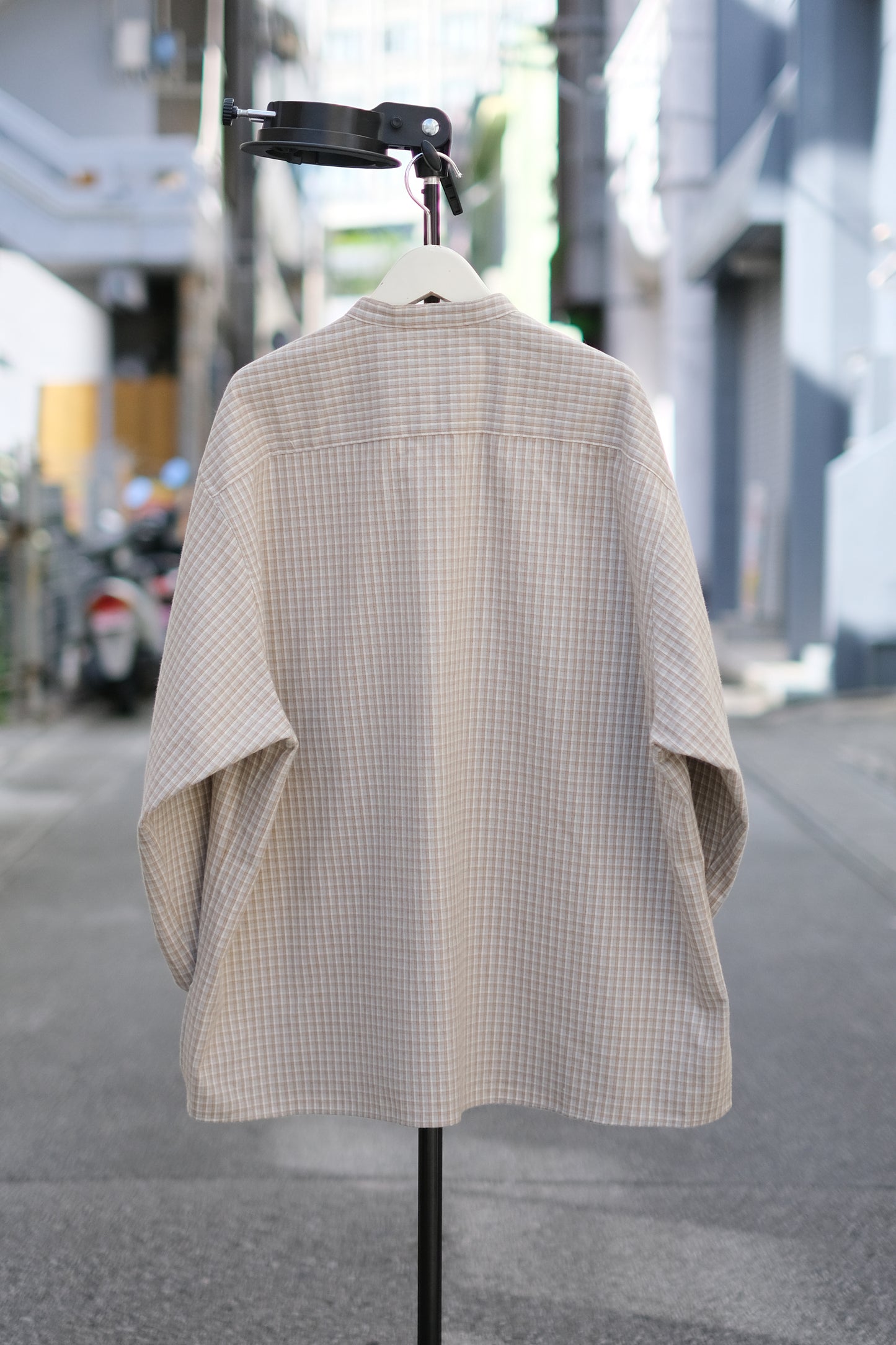 SANDINISTA "Band Collar Oversized Check Shirt" / サンディニスタ "バンドカラーオーバーサイズチェックシャツ"