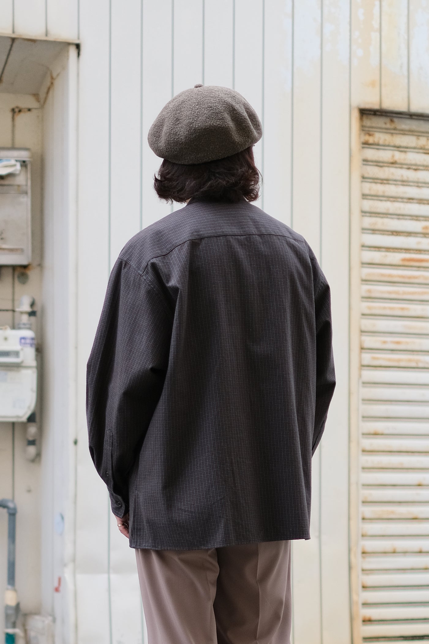 SANDINISTA "Band Collar Oversized Check Shirt" / サンディニスタ "バンドカラーオーバーサイズチェックシャツ"