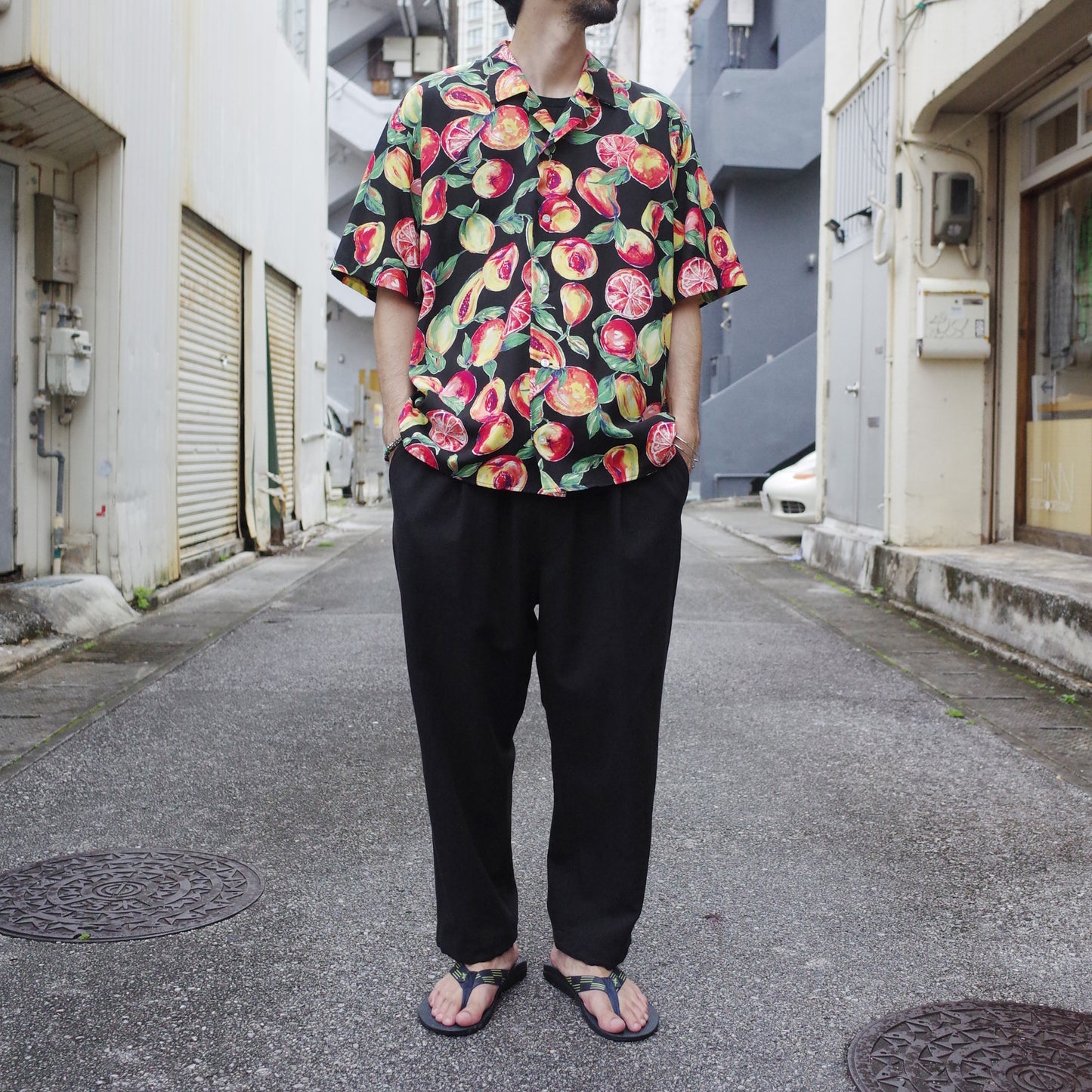 SANDINISTA "Open Collar Semi-Double S/S Shirt" / サンディニスタ "レーヨン開襟柄シャツ"